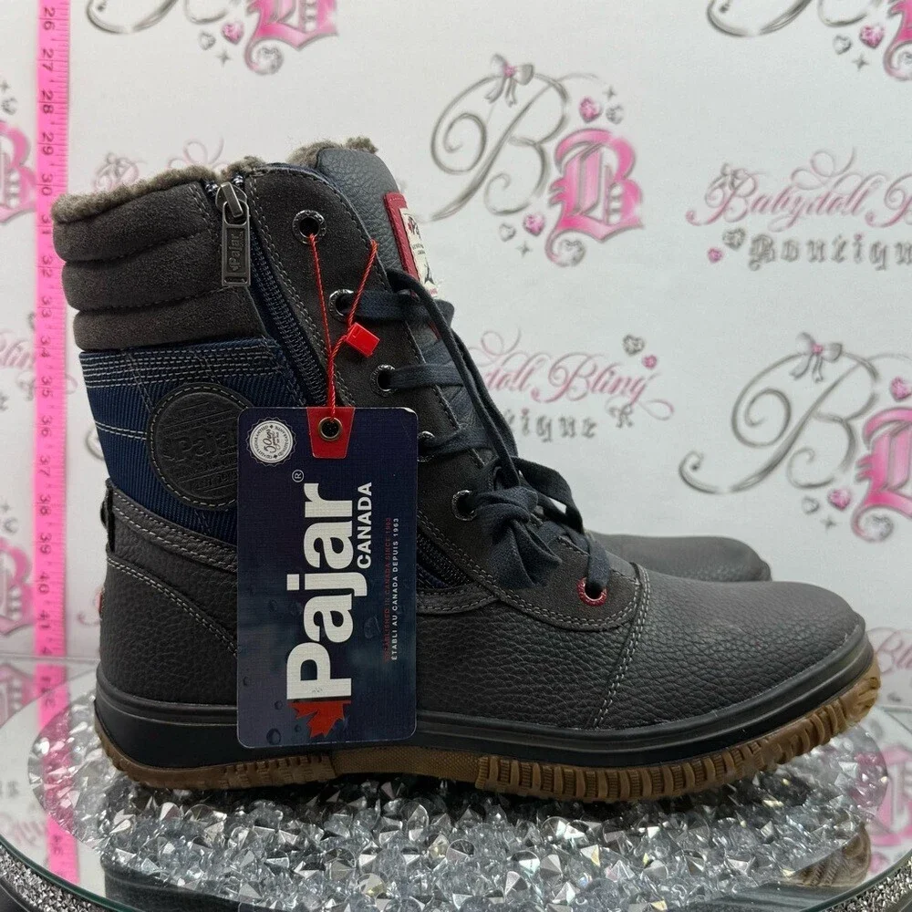 Pajar waterproof boots Navy and Charcoal Lace-Up Winter Boot with Brown Sole